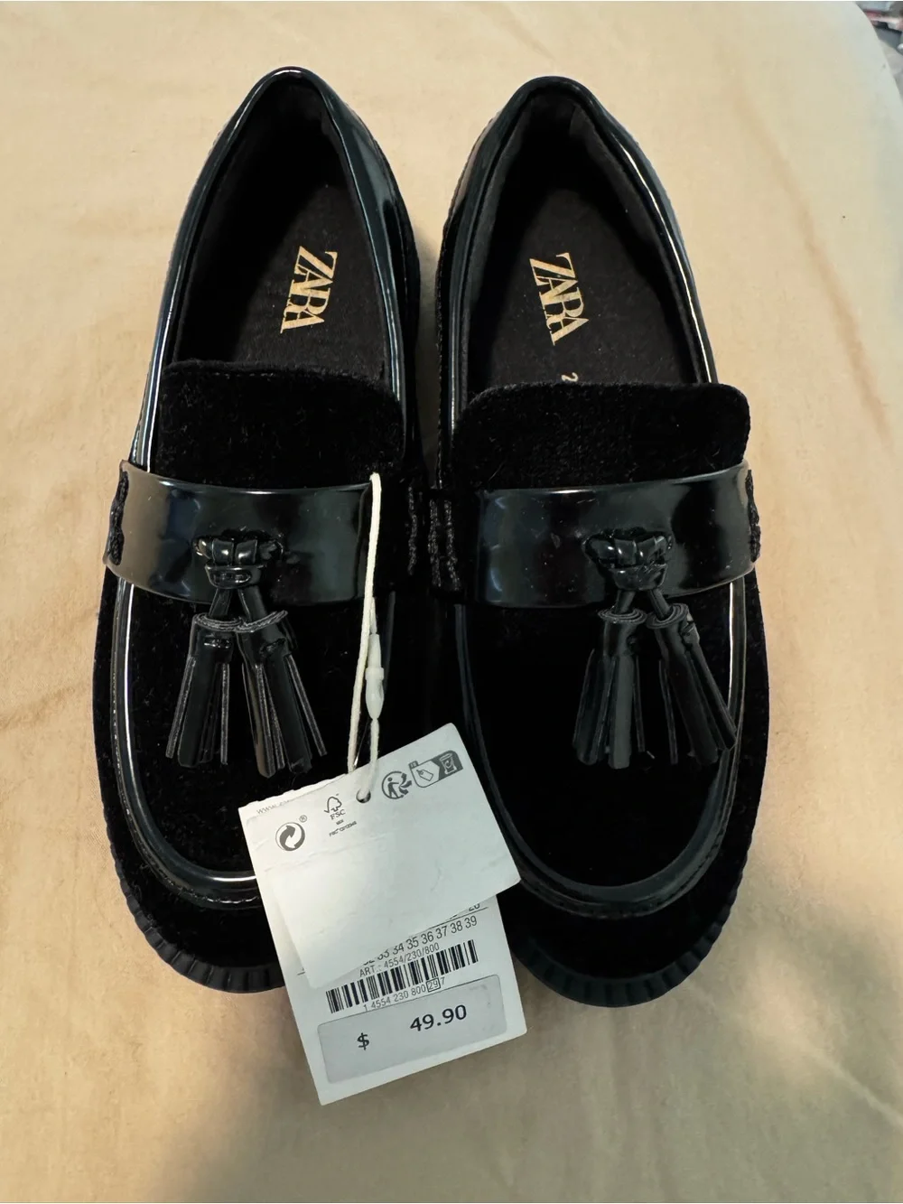 NWT ZARA Kids Black Tassel Loafers